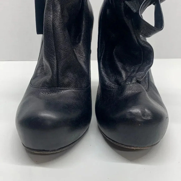 Marc Jacobs Black Leather High Heeled Ankle Boots Lace Up Bow Ankle Strap 38.5 - Picture 4 of 10